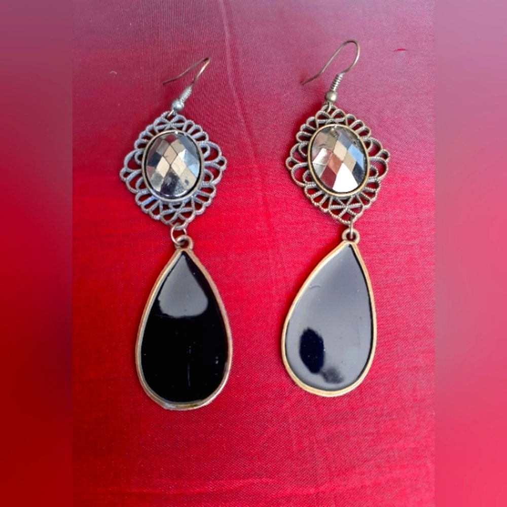 2/$15! Victorian style brass dangle vintage statement earrings